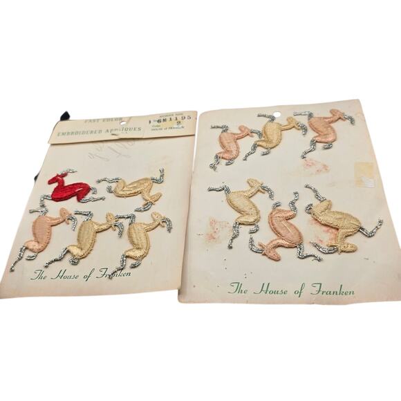 Vintage House of Franken Deer Embroidered Applique Patch Lot 2 Cards Sewing Craf - Picture 1 of 11